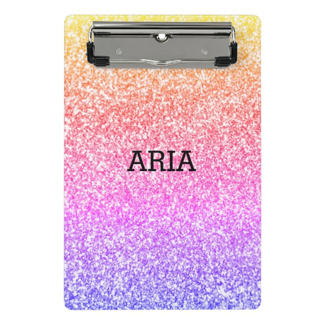 Sparkling elegant girly rainbow colourful cute mini clipboard (Front)