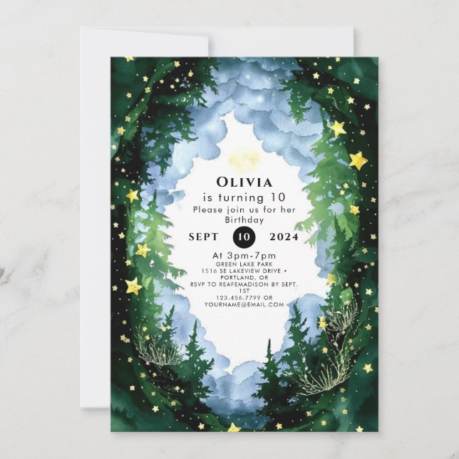 Sparkling Enchanted Woodland Birthday Invitation (Front)
