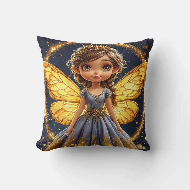 Sparkling Fairy Wand Glitter Wings Decor Cushion (Front)