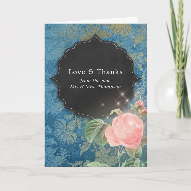 Sparkling Fantasy Vintage Wedding Photo Thank You Card (Front)