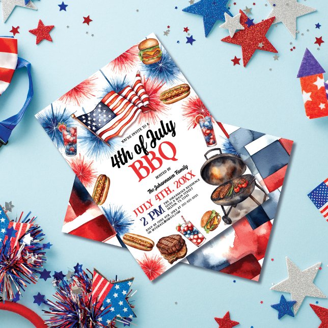 Sparkling Fireworks Fourth of July BBQ Invitation (Creator Uploaded)