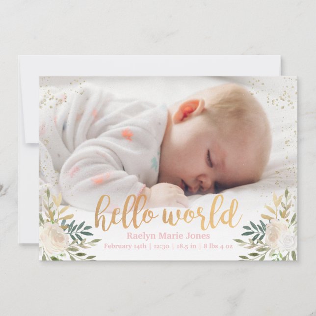 Sparkling Floral Birth Announcement (Front)