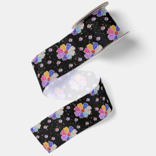 Sparkling Floral Jewel Pattern Satin Ribbon
