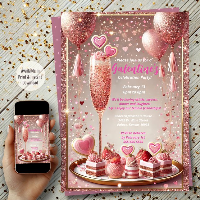 Sparkling Friends Galentine's Day Dessert Party Invitation (Galentine's Day Party)