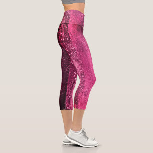 Sparkling Girly Glam Pink Disco Party Capri Leggings