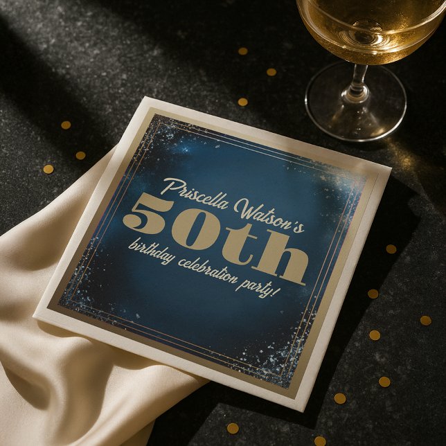 Sparkling Glitter Blue and Gold Birthday Party Napkin (Sparkling Glitter Blue and Gold Birthday Party Napkins)