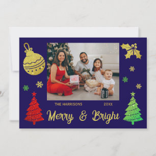 Sparkling Glitter Christmas Tree Jolly Leaf Photo Holiday Card