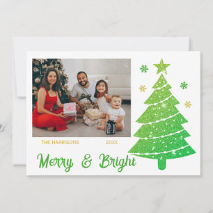 Sparkling Glitter Christmas Tree One Photo Holiday Card
