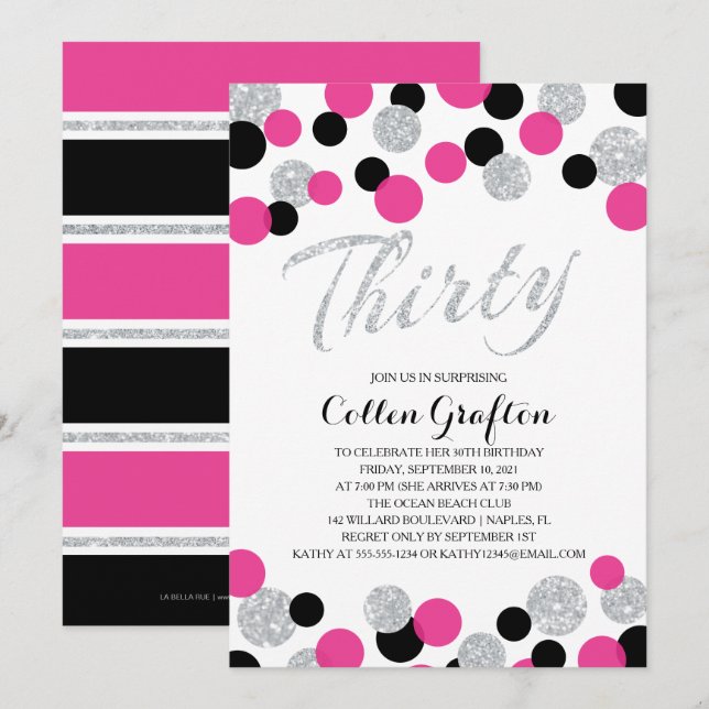 Sparkling Glitter Confetti | 30th Birthday Invitation (Front/Back)