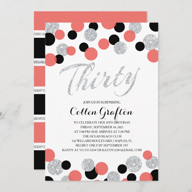 Sparkling Glitter Confetti | 30th Birthday Invitation (Front/Back)