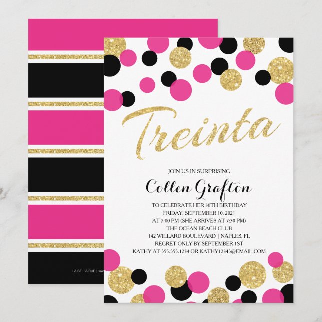 Sparkling Glitter Confetti | 30th TREINTA Birthday Invitation (Front/Back)