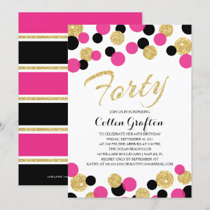 Sparkling Glitter Confetti   40th Birthday Invitation