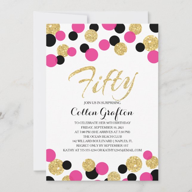Sparkling Glitter Confetti | 50th Birthday Invitation (Front)