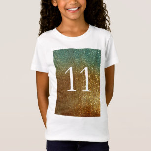 Sparkling Glitter Gold Heart 11th Birthday girl T-Shirt