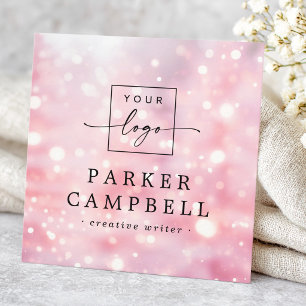 Sparkling glitter lights pink logo chic square business card