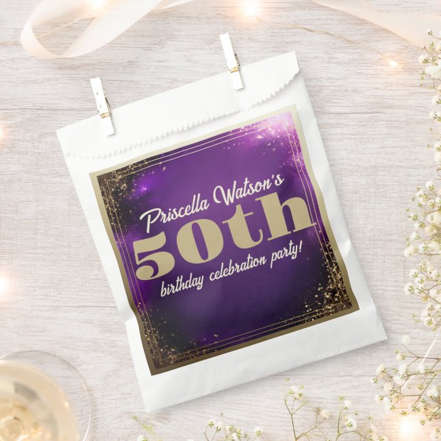 Sparkling Glitter Purple and Gold Birthday Party Favour Bags (Clipped)