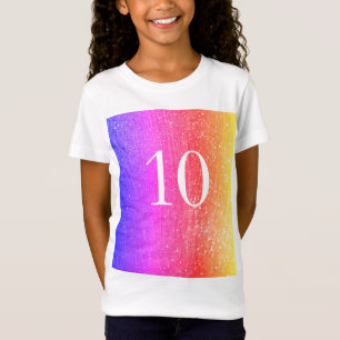 Sparkling Glitter Rainbow 10th Birthday girl Pink T-Shirt