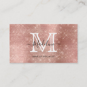 Sparkling Glitter Rose Gold Diamond Monogram Business Card