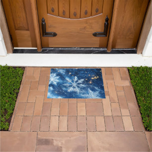 Sparkling Glitter Snowflakes Winter Christmas Doormat