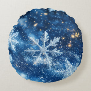 Sparkling Glitter Snowflakes Winter Christmas Round Cushion