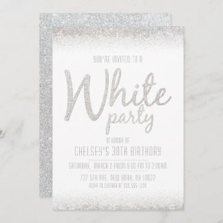 Sparkling, Glitter White Party Invitations
