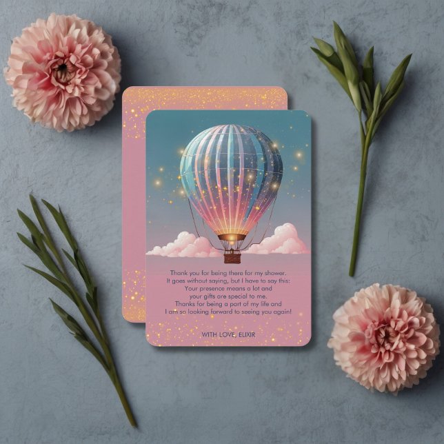 Sparkling Glitters Hot Air Balloon Baby Shower Thank You Card (Creator Uploaded)