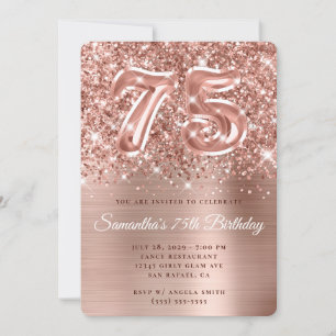 Sparkling Glittery Rose Gold Glam 75th Birthday Invitation