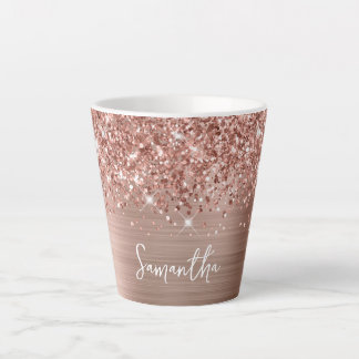Sparkling Glittery Rose Gold Glam Name Latte Mug