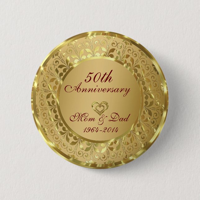 Sparkling Gold 50th Wedding Anniversary 6 Cm Round Badge (Front)