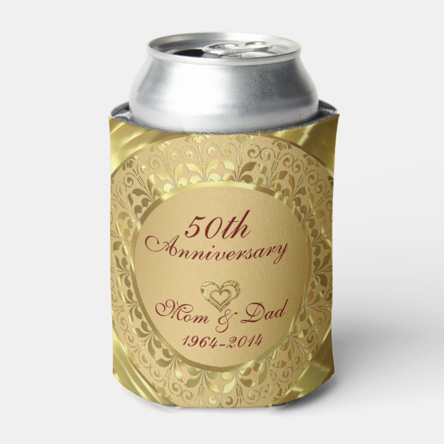Sparkling Gold 50th Wedding Anniversary Can Cooler (Can Front)