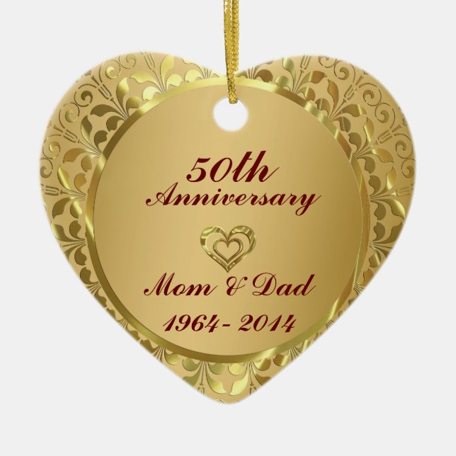 Sparkling Gold  50th Wedding Anniversary Ceramic Tree Decoration (Front)