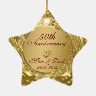 Sparkling Gold  50th Wedding Anniversary Ceramic Tree Decoration