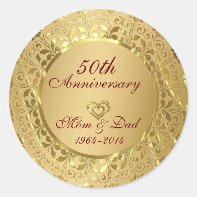 Sparkling Gold 50th Wedding Anniversary Classic Round Sticker (Front)