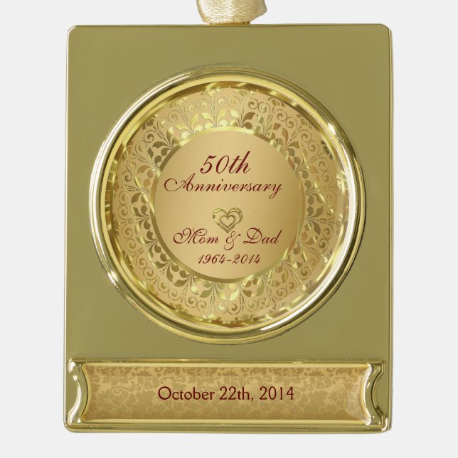 Sparkling Gold 50th Wedding Anniversary Gold Plated Banner Ornament (Front)