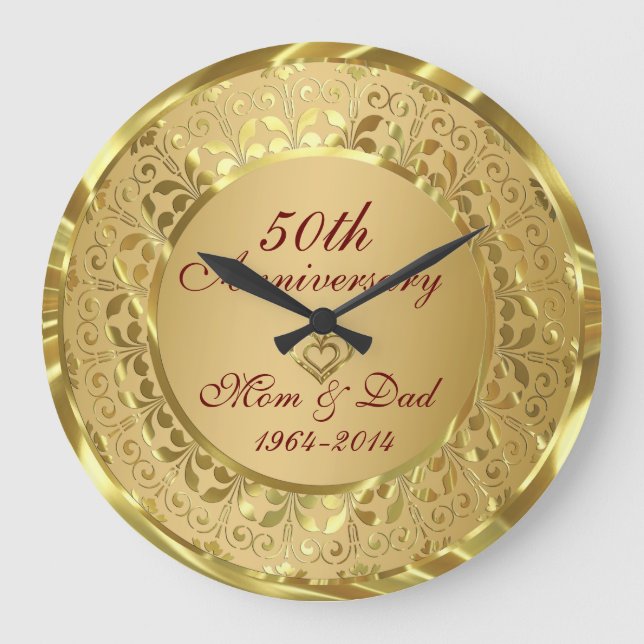 Sparkling Gold 50th Wedding Anniversary Large Clock (Front)