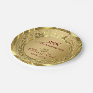 Sparkling Gold  50th Wedding Anniversary Paper Plate