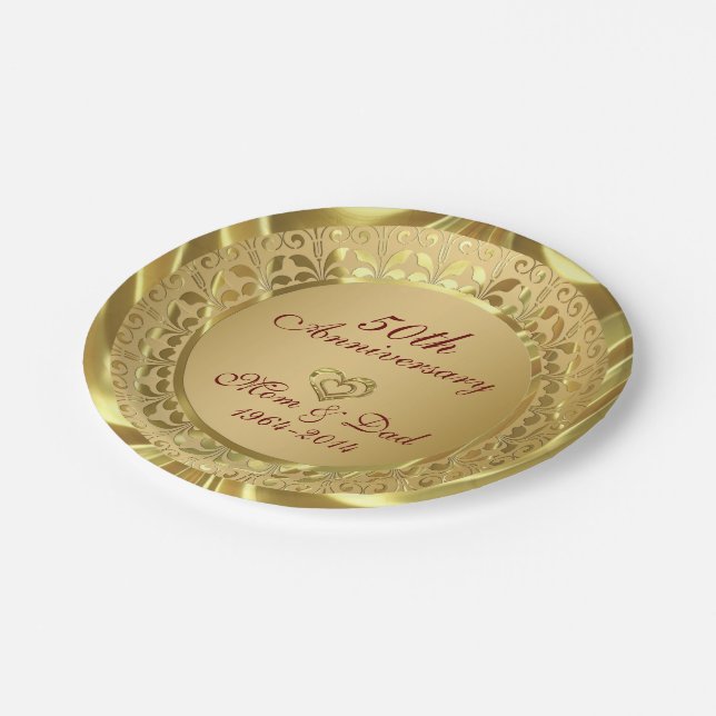 Sparkling Gold  50th Wedding Anniversary Paper Plate (Angled)