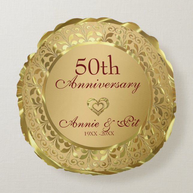 Sparkling Gold 50th Wedding Anniversary Round Cushion (Front)