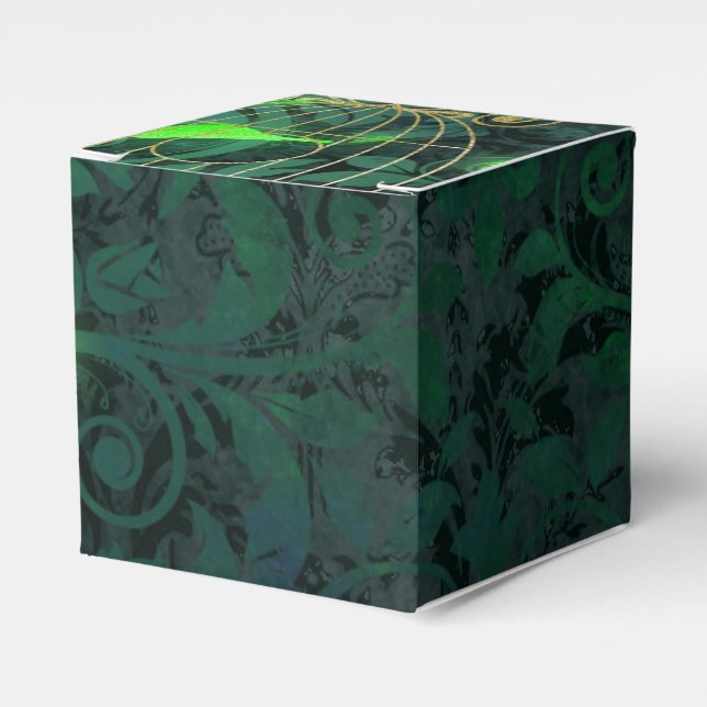 Sparkling Gold and Green Birdcage Fantasy Favour Box (Front Side)