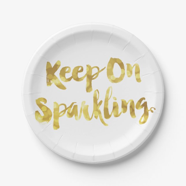 Sparkling Gold Blurry Glitter Bokeh Quote Paper Plate (Front)