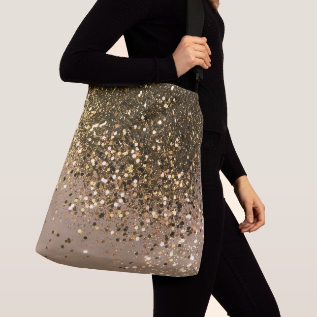 Sparkling Gold Brown Glitter Glam #1 Faux Glitter Crossbody Bag (Close Up)