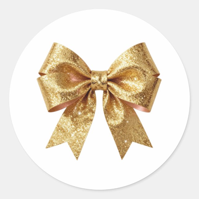 Sparkling Gold Gala Bow Classic Round Sticker (Front)