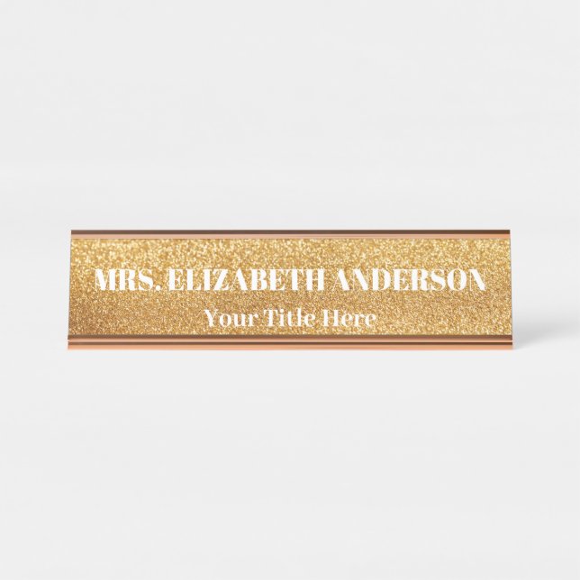 Sparkling gold glam desk name plate (Front)