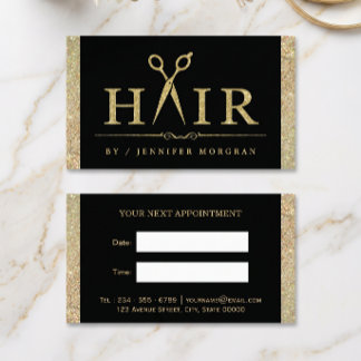 Sparkling Gold Glitter Hair Salon Appointment Card