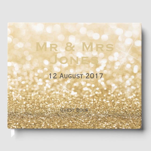 Sparkling Gold Glitter Mr & Mrs Wedding Guest Book (Front)