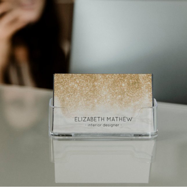 Sparkling Gold Glitter White Marble Gradient Business Card (Creator Uploaded)