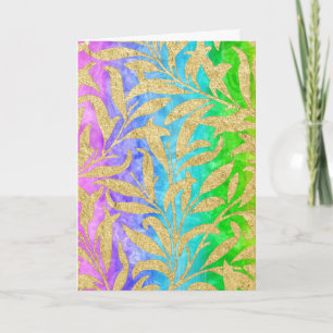 Sparkling gold leaf pattern rainbow of colours card