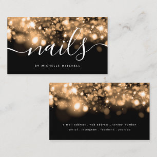 Sparkling Gold Lights Nails Technician Business Card