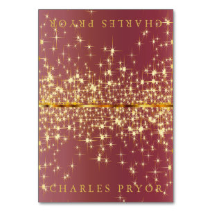 Sparkling Gold Stars on Dusty Rose Name Cards