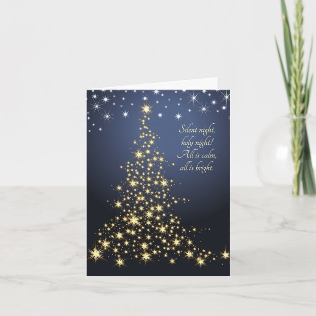 Sparkling gold tree, Christmas Carol Holiday Card (Front)